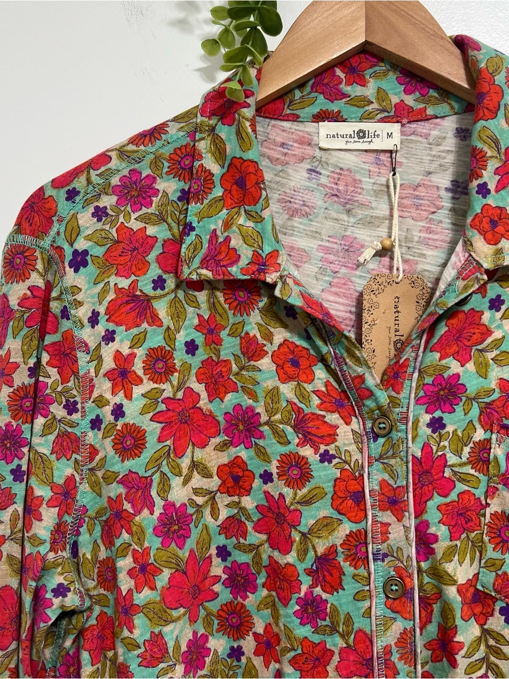 Natural Life Colorful Floral Boho Button Front Dress - Picture 2 of 6